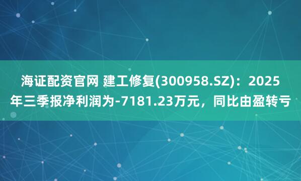 海证配资官网 建工修复(300958.SZ)：2025年三季报净利润为-7181.23万元，同比由盈转亏