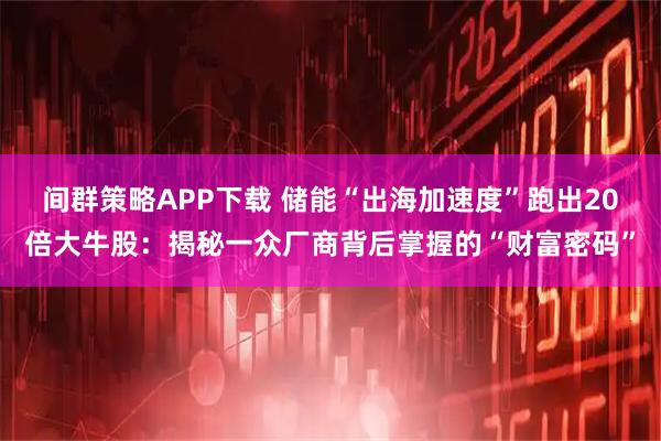 间群策略APP下载 储能“出海加速度”跑出20倍大牛股：揭秘一众厂商背后掌握的“财富密码”