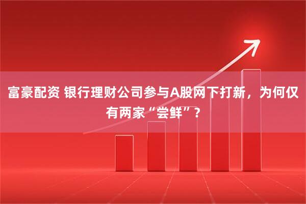 富豪配资 银行理财公司参与A股网下打新，为何仅有两家“尝鲜”？
